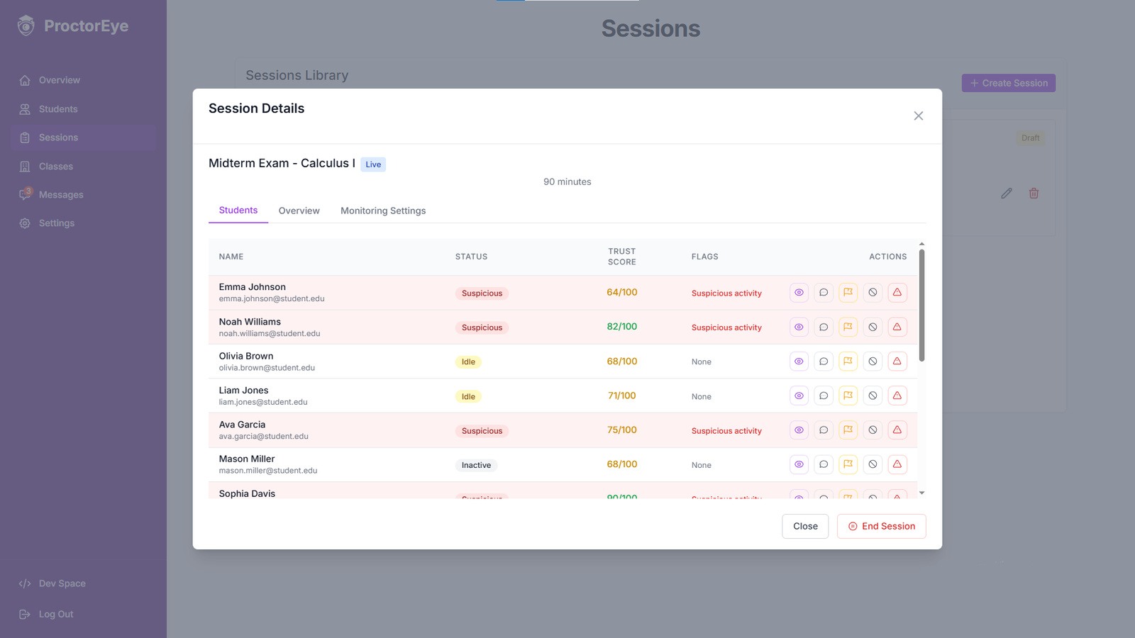ProctorEye Interface Screenshot 1