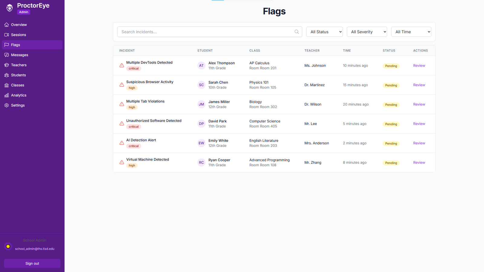 ProctorEye Interface Screenshot 3